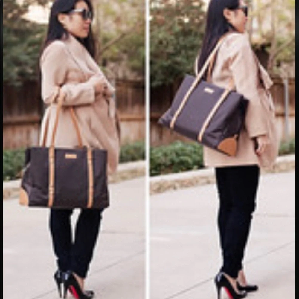 Storksak “Gigi” bag in chocolate with leather straps in cream